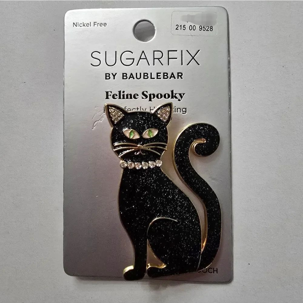 Sugarfix Baublebar Halloween Cat Feline Spooky Black Enamel Gold Pin Brooch NWT